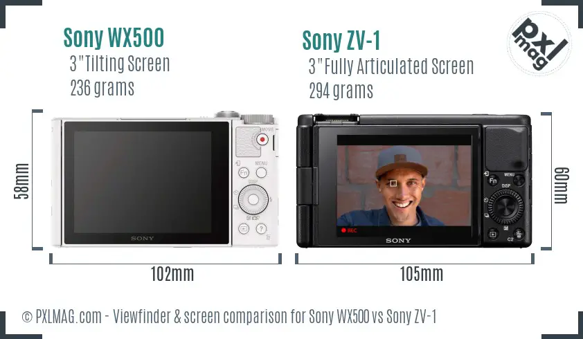 Sony WX500 vs Sony ZV-1 Screen and Viewfinder comparison