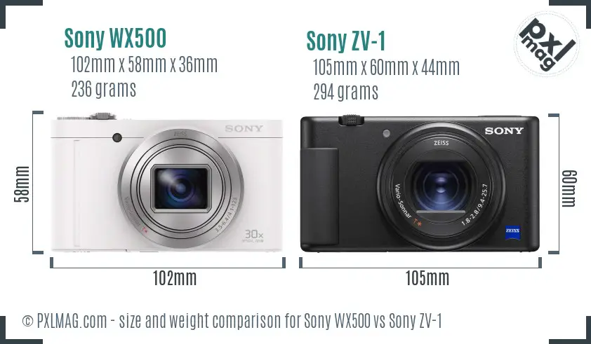 Sony WX500 vs Sony ZV-1 size comparison