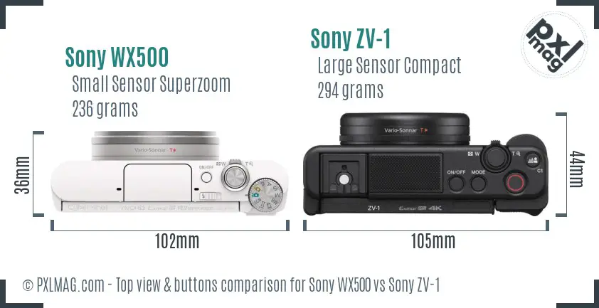 Sony WX500 vs Sony ZV-1 top view buttons comparison