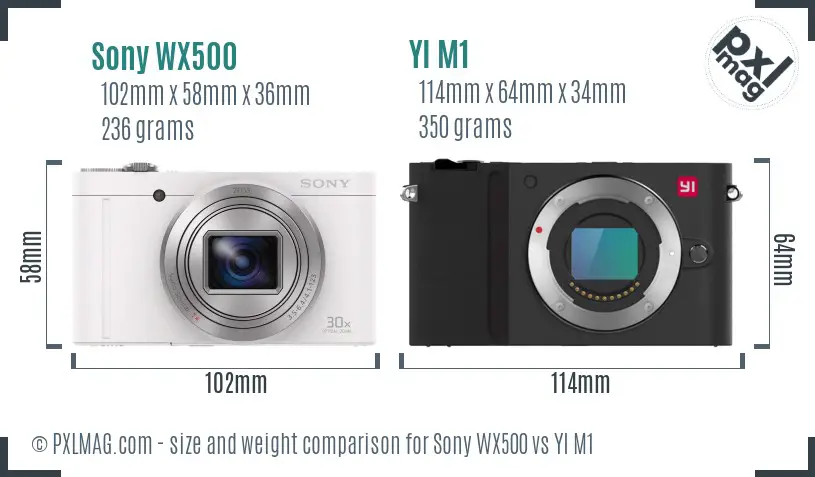 Sony WX500 vs YI M1 size comparison