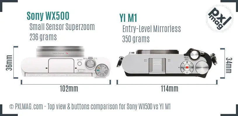 Sony WX500 vs YI M1 top view buttons comparison