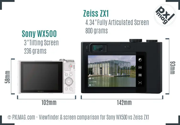 Sony WX500 vs Zeiss ZX1 Screen and Viewfinder comparison