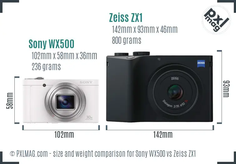 Sony WX500 vs Zeiss ZX1 size comparison
