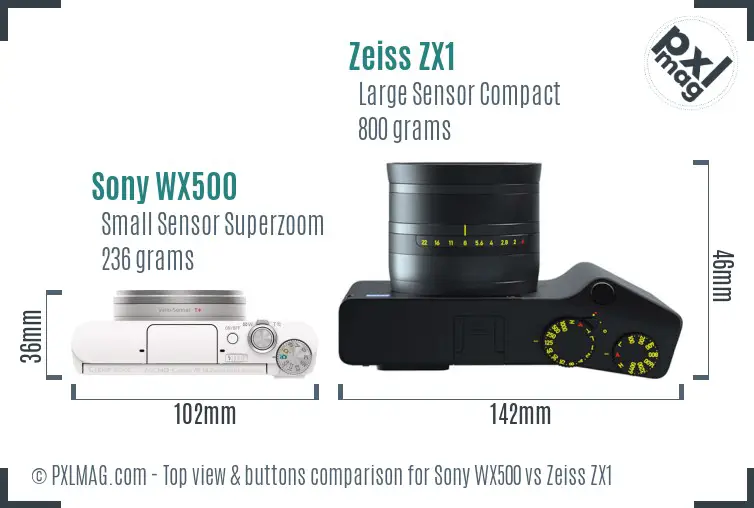 Sony WX500 vs Zeiss ZX1 top view buttons comparison