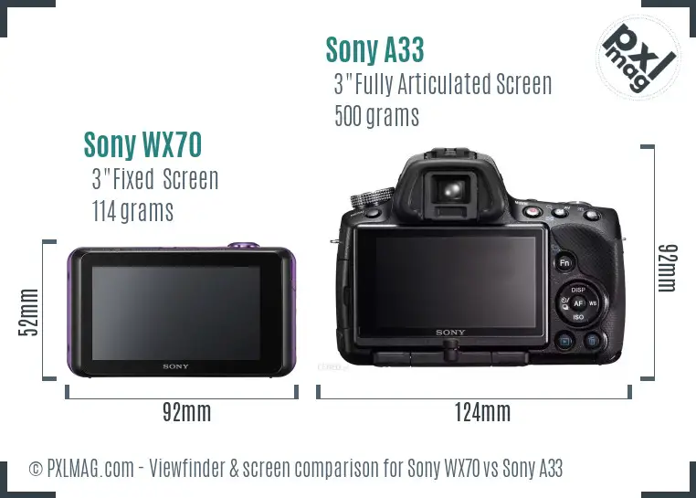 Sony WX70 vs Sony A33 Screen and Viewfinder comparison