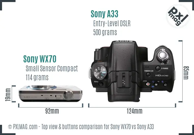 Sony WX70 vs Sony A33 top view buttons comparison