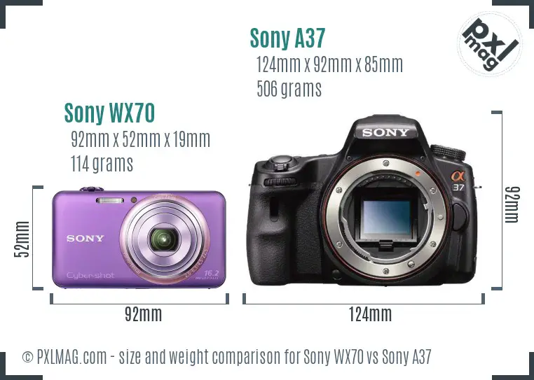 Sony WX70 vs Sony A37 size comparison