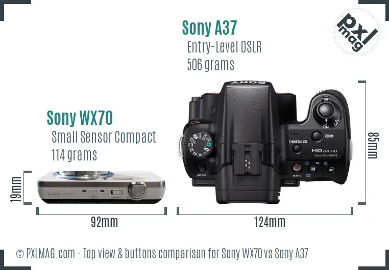 Sony WX70 vs Sony A37 top view buttons comparison