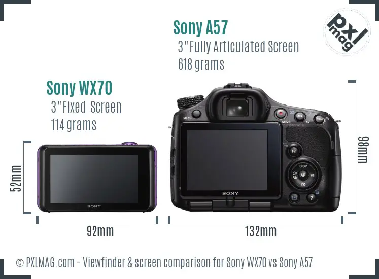 Sony WX70 vs Sony A57 Screen and Viewfinder comparison