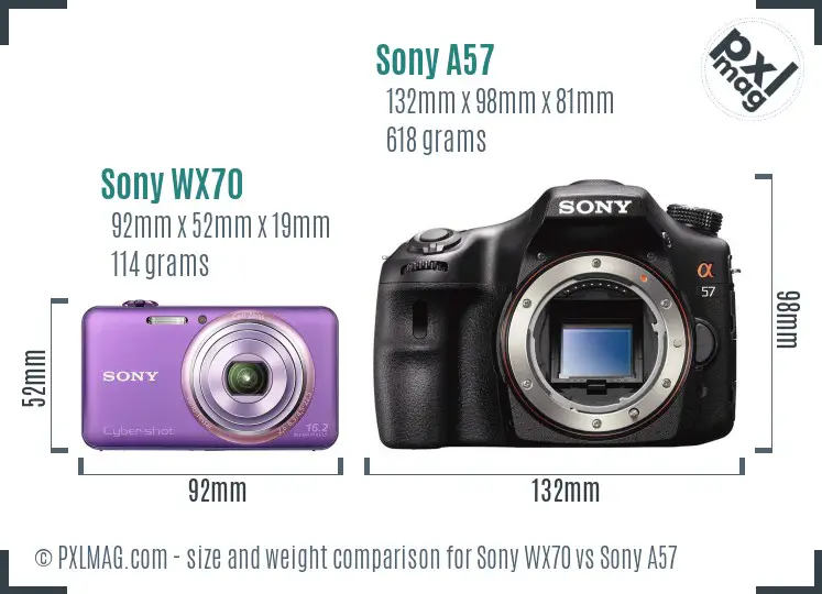 Sony WX70 vs Sony A57 size comparison