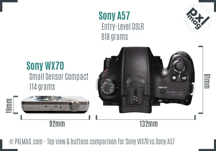 Sony WX70 vs Sony A57 top view buttons comparison