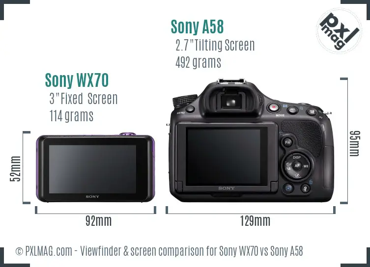 Sony WX70 vs Sony A58 Screen and Viewfinder comparison