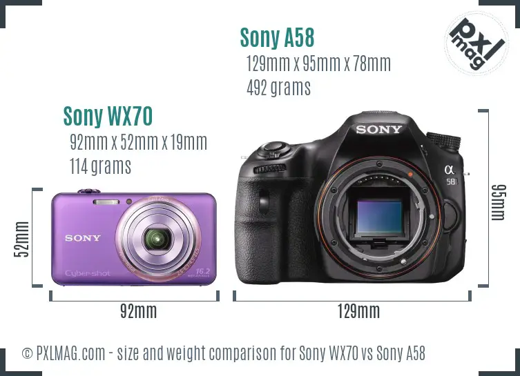 Sony WX70 vs Sony A58 size comparison