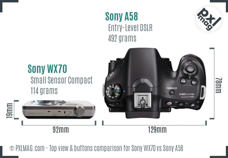 Sony WX70 vs Sony A58 top view buttons comparison
