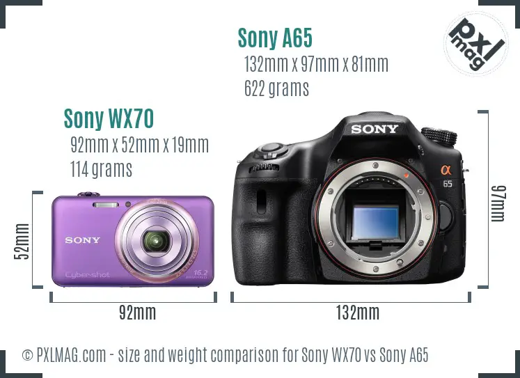 Sony WX70 vs Sony A65 size comparison