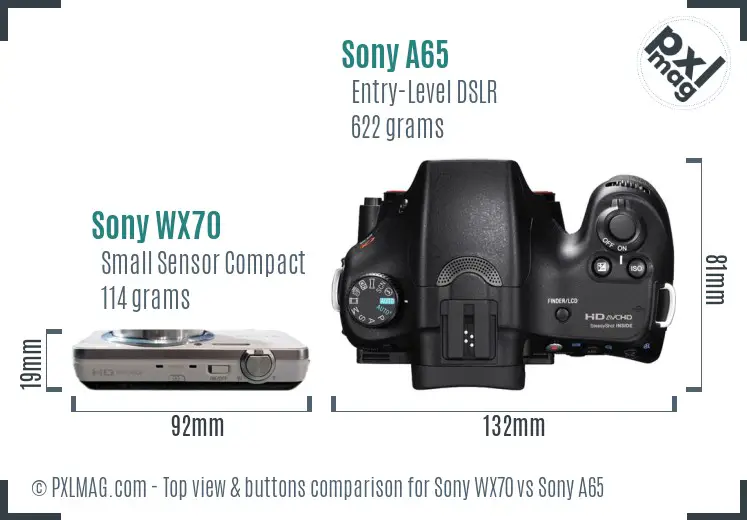 Sony WX70 vs Sony A65 top view buttons comparison