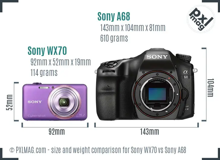 Sony WX70 vs Sony A68 size comparison