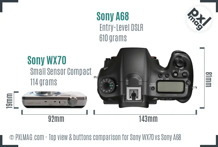 Sony WX70 vs Sony A68 top view buttons comparison