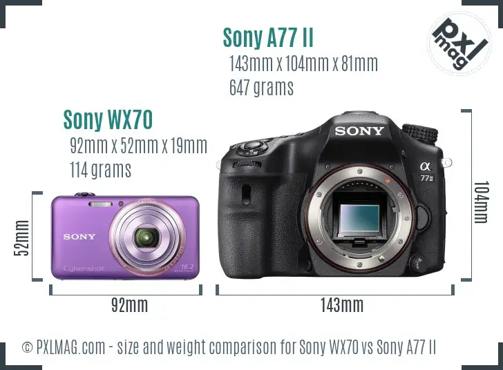 Sony WX70 vs Sony A77 II size comparison