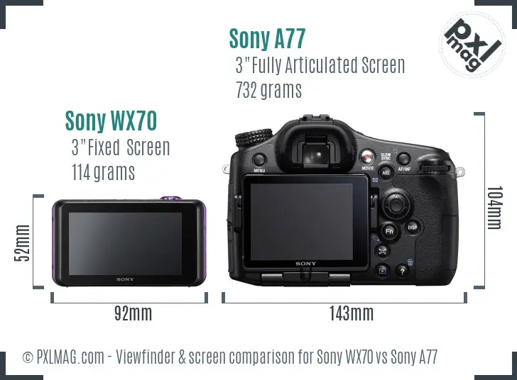 Sony WX70 vs Sony A77 Screen and Viewfinder comparison