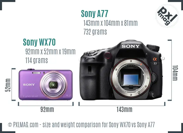 Sony WX70 vs Sony A77 size comparison