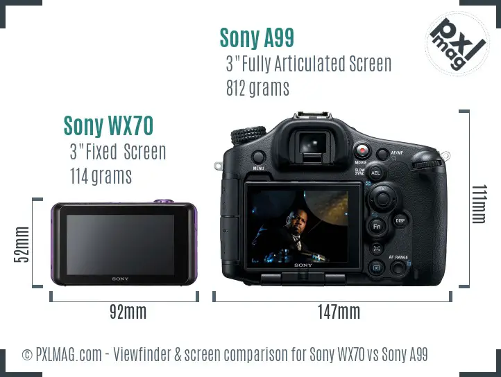 Sony WX70 vs Sony A99 Screen and Viewfinder comparison