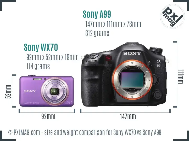 Sony WX70 vs Sony A99 size comparison