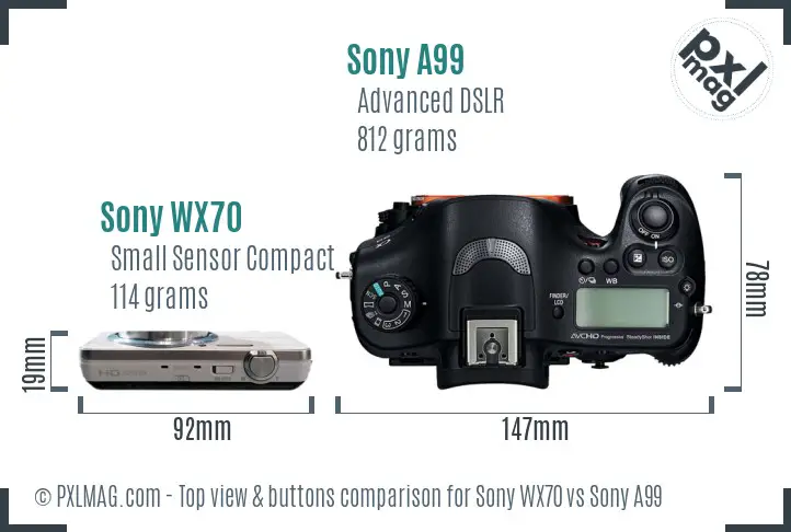 Sony WX70 vs Sony A99 top view buttons comparison