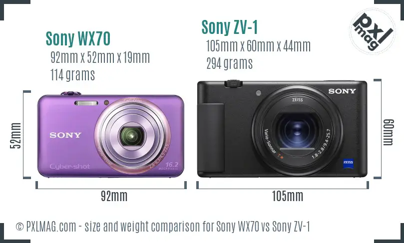 Sony WX70 vs Sony ZV-1 size comparison