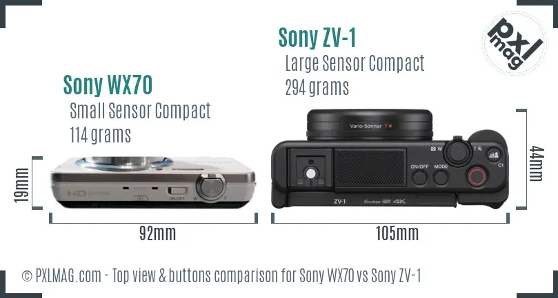 Sony WX70 vs Sony ZV-1 top view buttons comparison