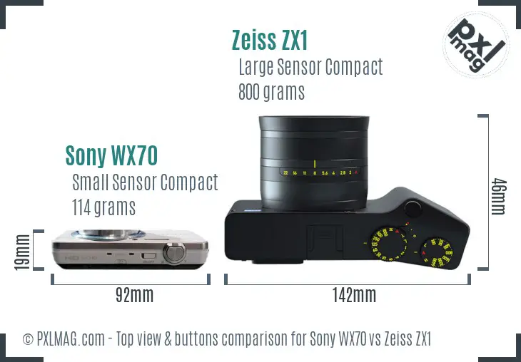 Sony WX70 vs Zeiss ZX1 top view buttons comparison