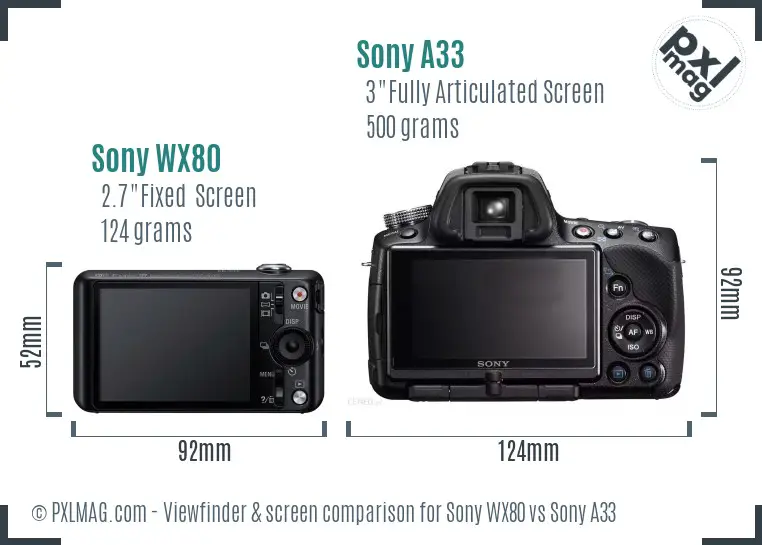 Sony WX80 vs Sony A33 Screen and Viewfinder comparison