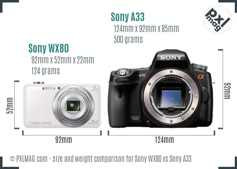Sony WX80 vs Sony A33 size comparison