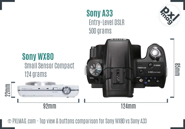 Sony WX80 vs Sony A33 top view buttons comparison