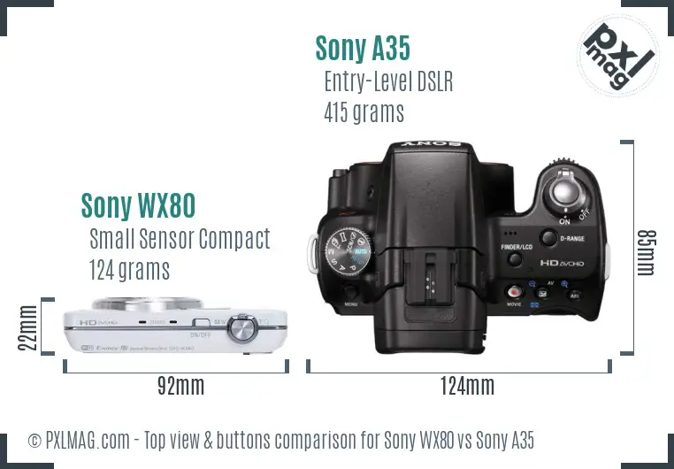 Sony WX80 vs Sony A35 top view buttons comparison