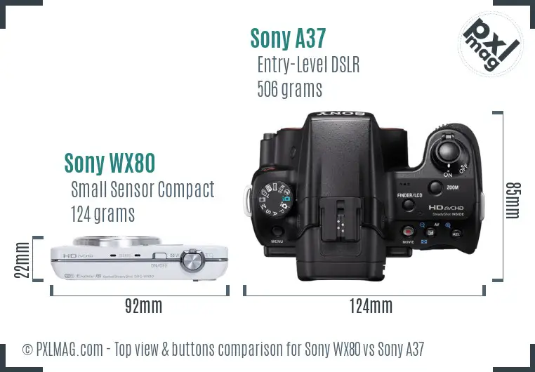 Sony WX80 vs Sony A37 top view buttons comparison