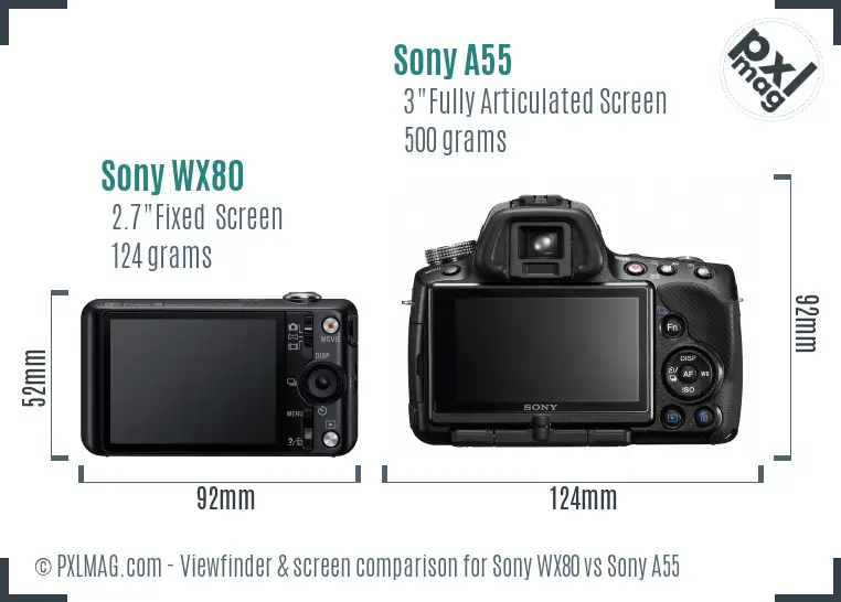 Sony WX80 vs Sony A55 Screen and Viewfinder comparison