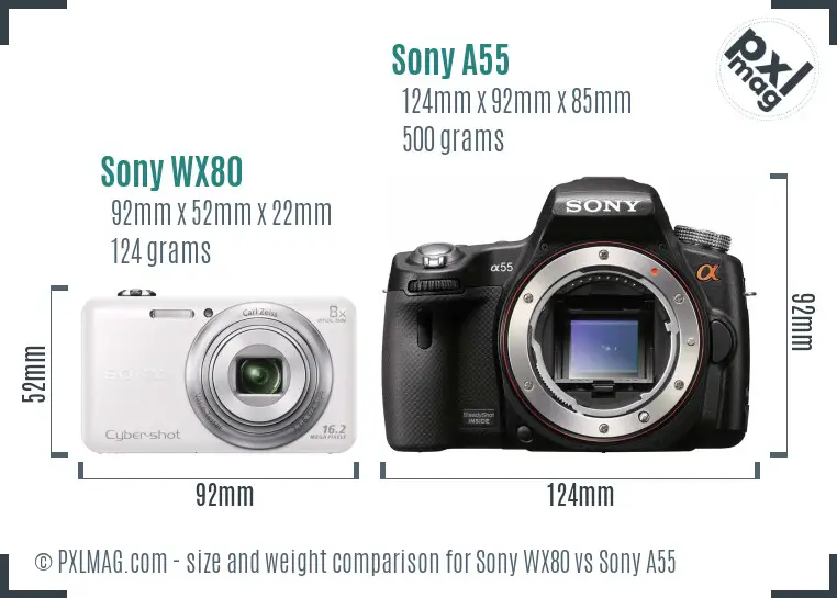 Sony WX80 vs Sony A55 size comparison