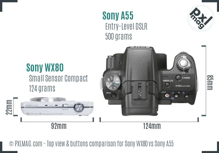 Sony WX80 vs Sony A55 top view buttons comparison