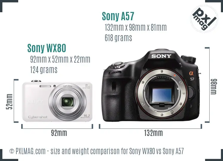Sony WX80 vs Sony A57 size comparison