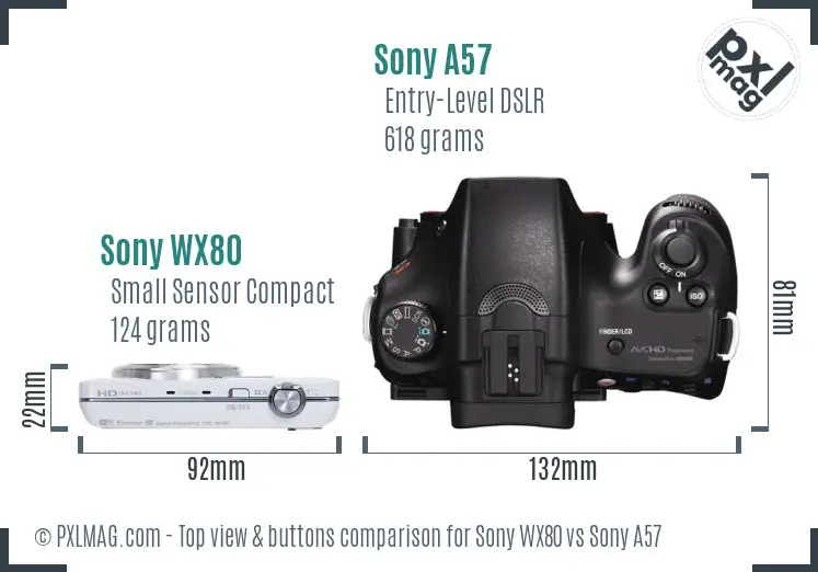 Sony WX80 vs Sony A57 top view buttons comparison