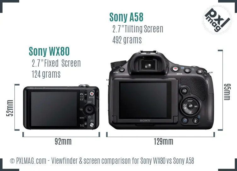 Sony WX80 vs Sony A58 Screen and Viewfinder comparison