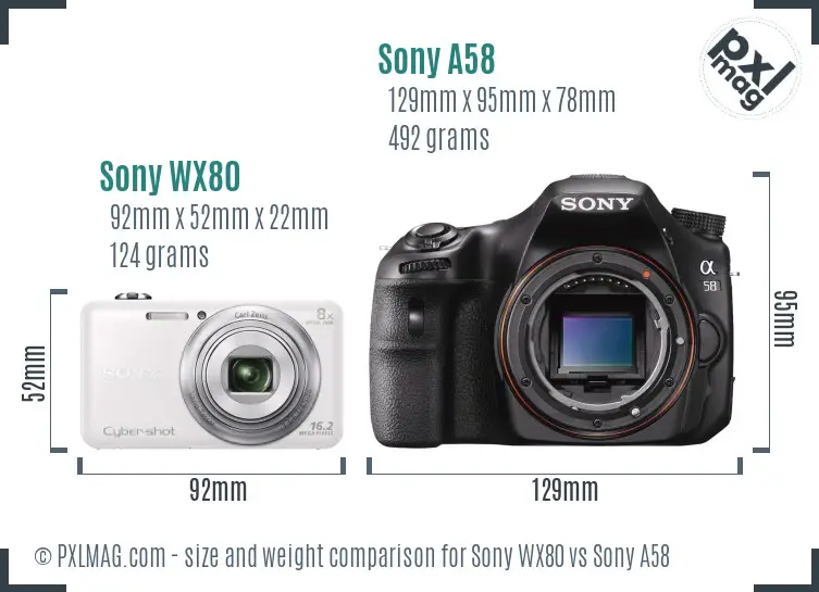 Sony WX80 vs Sony A58 size comparison