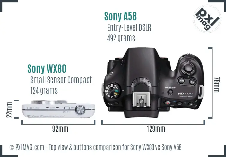 Sony WX80 vs Sony A58 top view buttons comparison