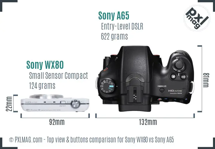 Sony WX80 vs Sony A65 top view buttons comparison