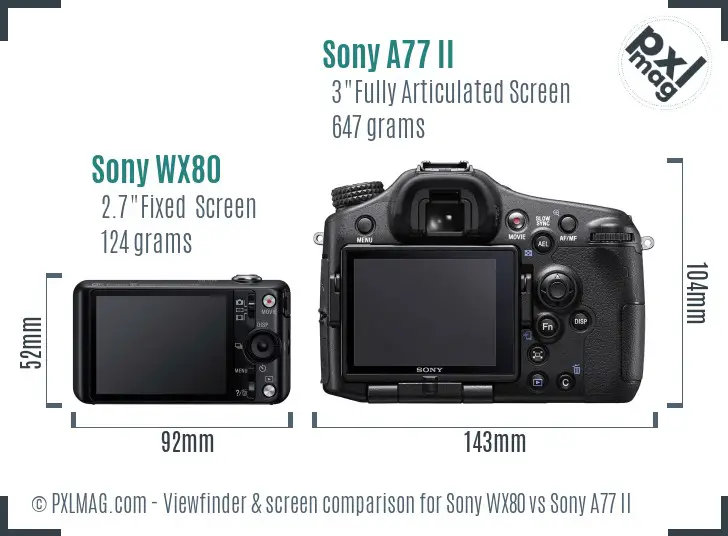 Sony WX80 vs Sony A77 II Screen and Viewfinder comparison