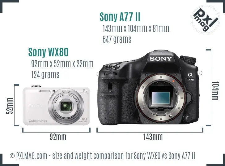 Sony WX80 vs Sony A77 II size comparison