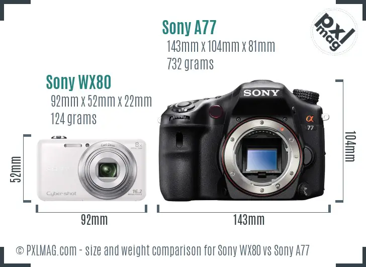 Sony WX80 vs Sony A77 size comparison