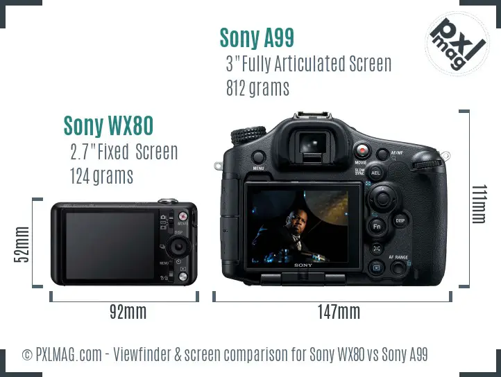 Sony WX80 vs Sony A99 Screen and Viewfinder comparison