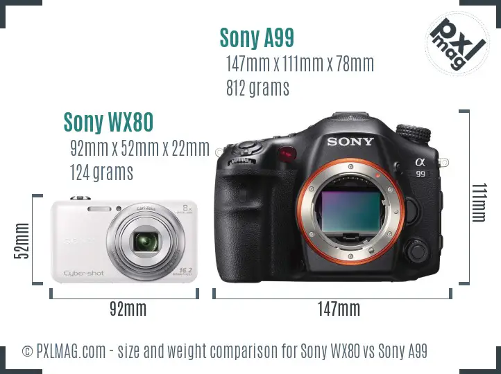 Sony WX80 vs Sony A99 size comparison